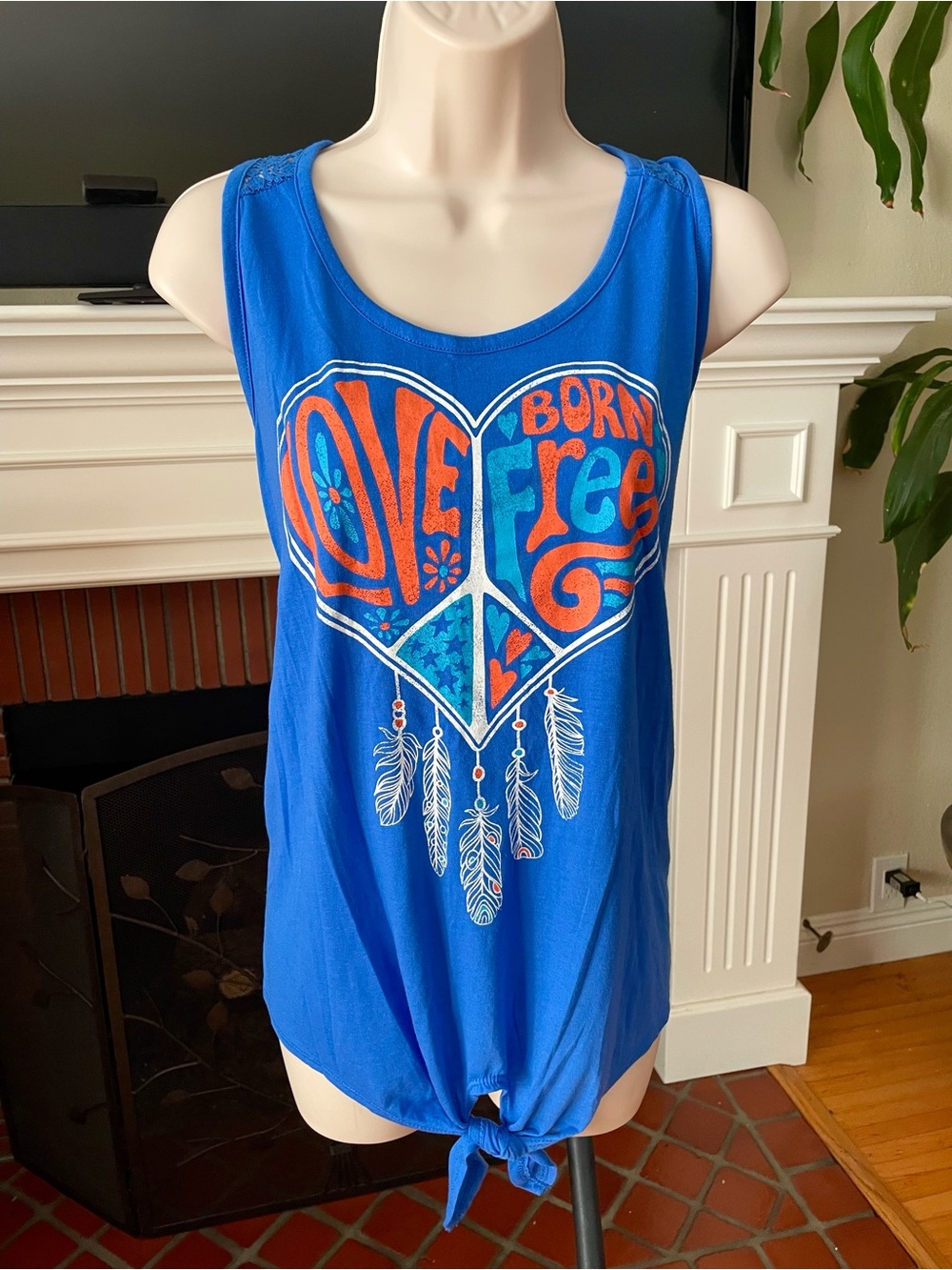 LOVE Blue Graphic Tank Top *Heart & Feathers XXL NWOT